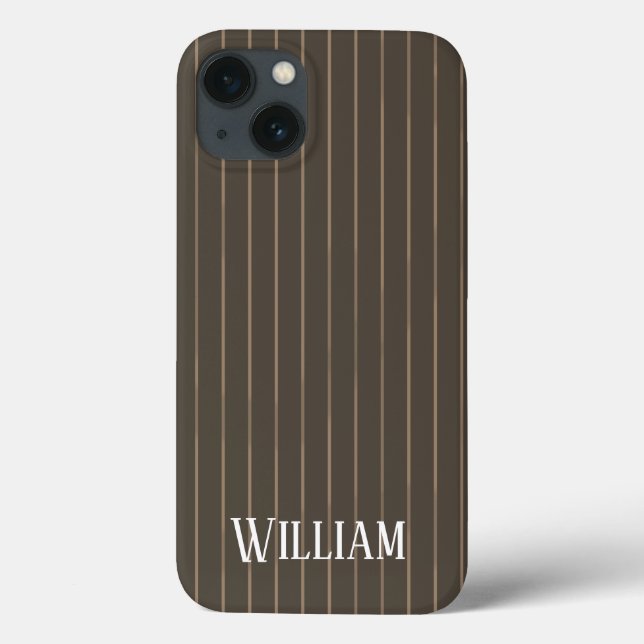 Personalised brown retro pinstripes Case-Mate iPho iPhone Case (Back)