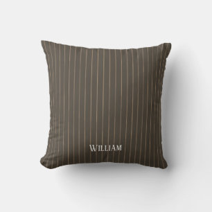 Personalised brown retro pinstripes cushion