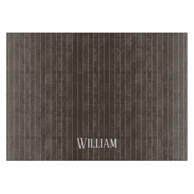 Personalised brown retro pinstripes cutting board (Front)