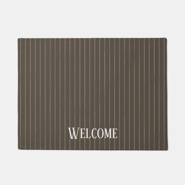 Personalised brown retro pinstripes doormat (Front)