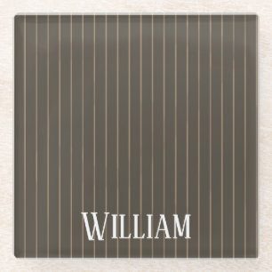 Personalised brown retro pinstripes glass coaster
