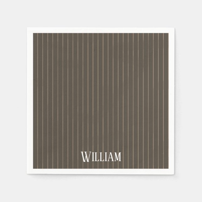 Personalised brown retro pinstripes napkin (Front)