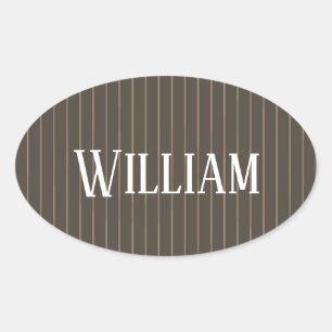 Personalised brown retro pinstripes oval sticker
