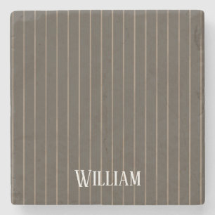 Personalised brown retro pinstripes stone coaster
