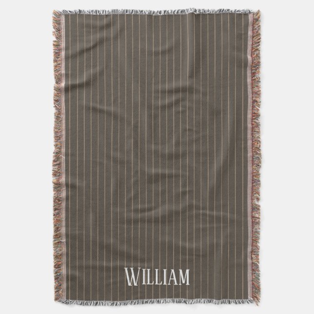 Personalised brown retro pinstripes throw blanket (Front Vertical)
