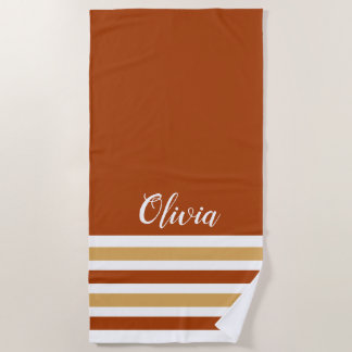 Personalised Brown Sand And White Striped Beach Towel