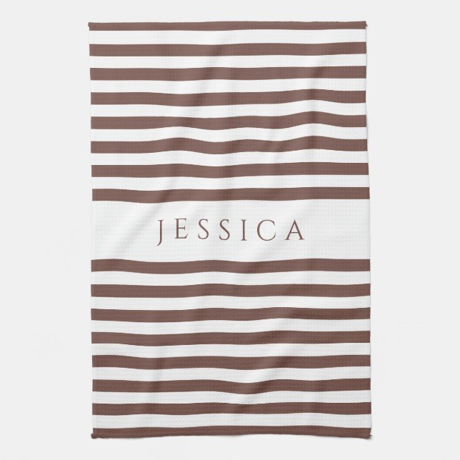 Personalised Brown Stripes Pattern Tea Towel (Vertical)