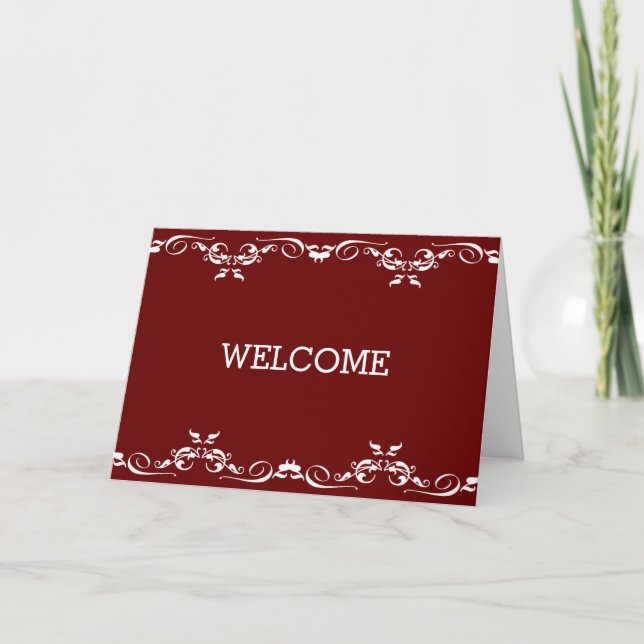 Personalised Brown Swirl Boarder Welcome Card (Front)