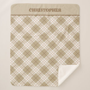 Personalised Brown Tan Beige Buffalo Plaid Boys  Sherpa Blanket