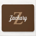 Personalised Brown Tan Retro Monogram Mouse Mat<br><div class="desc">This personalised mouse pad features a tan monogram and white retro script name on a dark brown background.</div>
