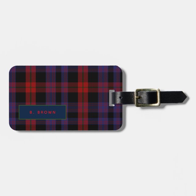 Personalised BROWN Tartan Mens Luggage Tag (Front Horizontal)