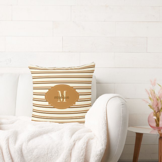 Personalised brown &white stripes pattern  cushion (Couch)