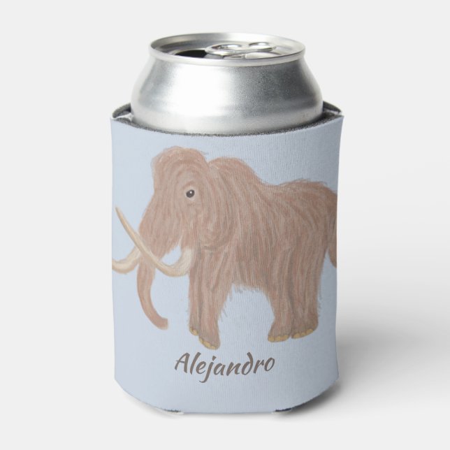 Personalised Brown Woolly Mammoth Illustration Can Cooler (Can Front)