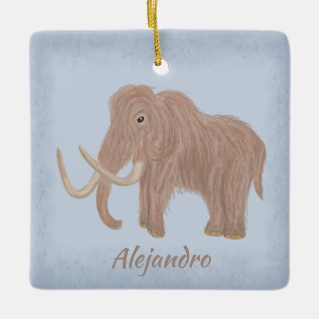 Personalised Brown Woolly Mammoth Illustration Ceramic Ornament (Front)