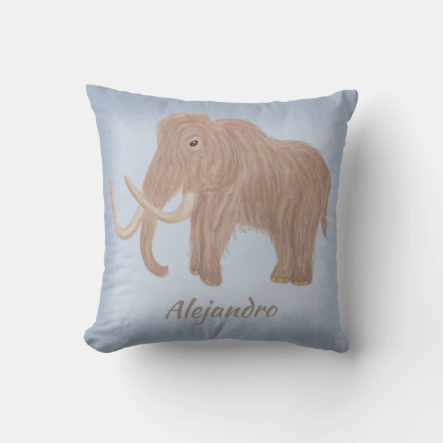 Personalised Brown Woolly Mammoth Illustration Cushion (Front)