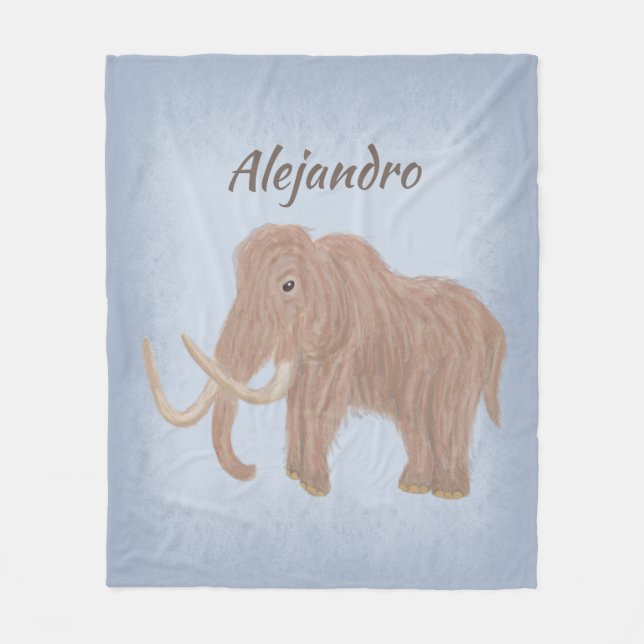 Personalised Brown Woolly Mammoth Illustration Fleece Blanket (Front)