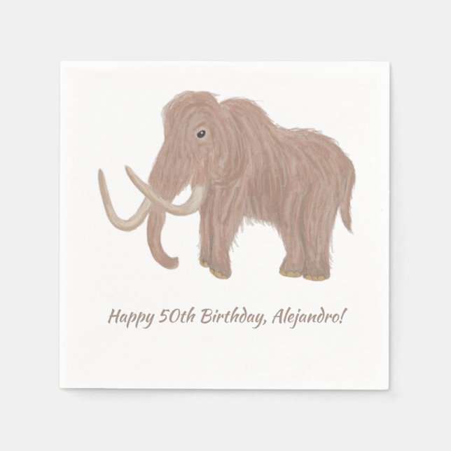 Personalised Brown Woolly Mammoth Party Napkin (Front)