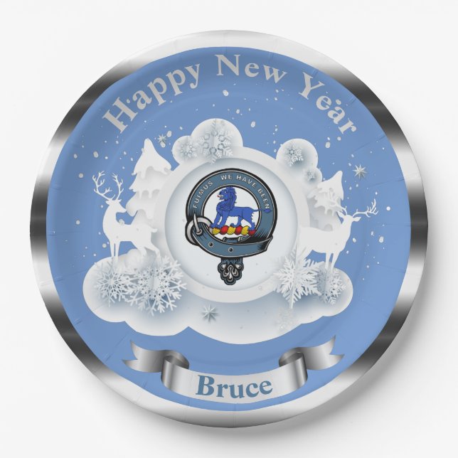 Personalised Bruce Clan Badge Winter Paper Plate (Front)