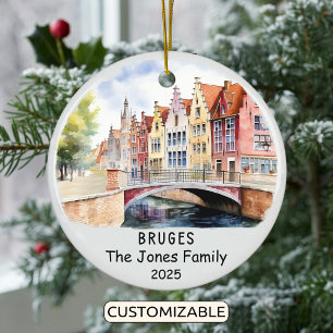 Personalised Bruges Ornament, Belgium Ceramic Tree Decoration