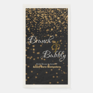 Personalised Brunch Bubbly Gold Confetti On Black Napkin