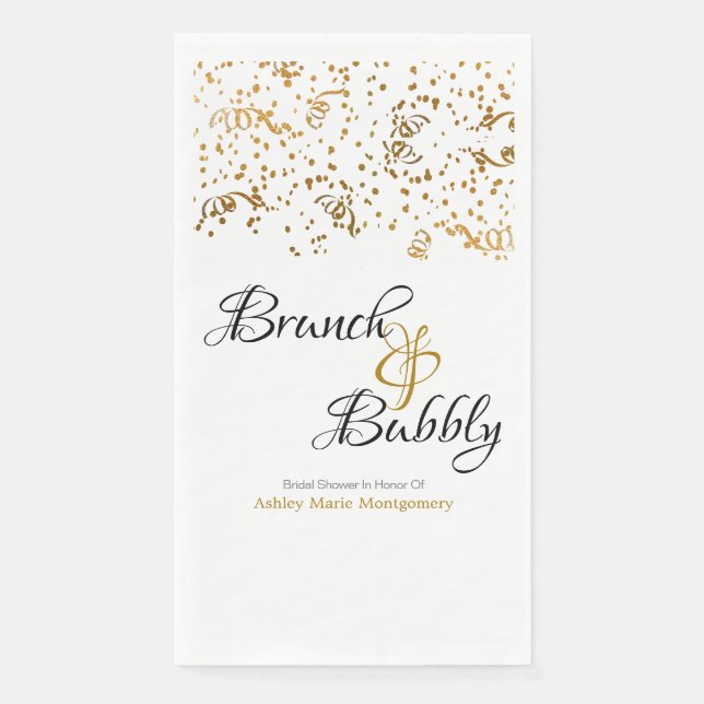 Personalised Brunch Bubbly Gold Confetti Streamers Napkin (Front)