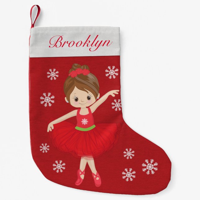 Personalised Brunette Christmas Ballerina Small Christmas Stocking (Front)