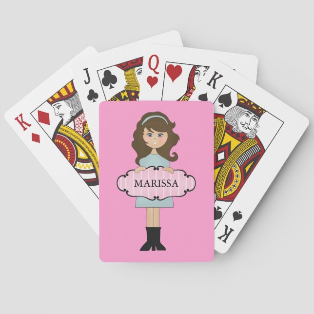 Personalised Brunette Girly Playing Cards (Back)