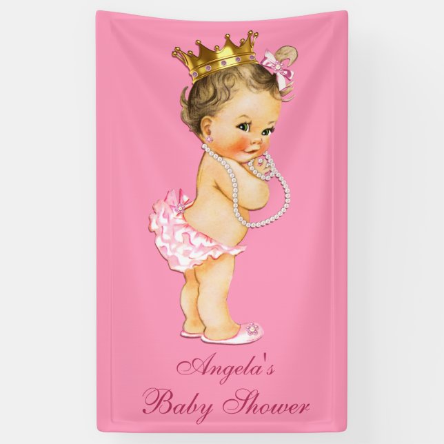 Personalised Brunette Little Princess Baby Shower Banner (Vertical)