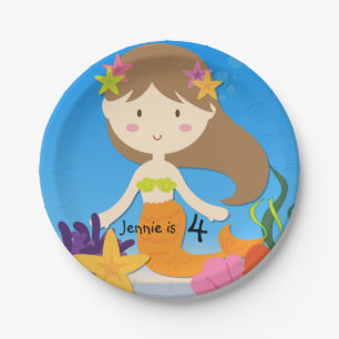 Personalised Brunette Mermaid Birthday Paper Plate