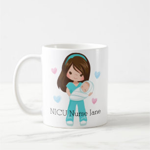 Personalised Brunette NICU Nurse with Baby Coffee Mug