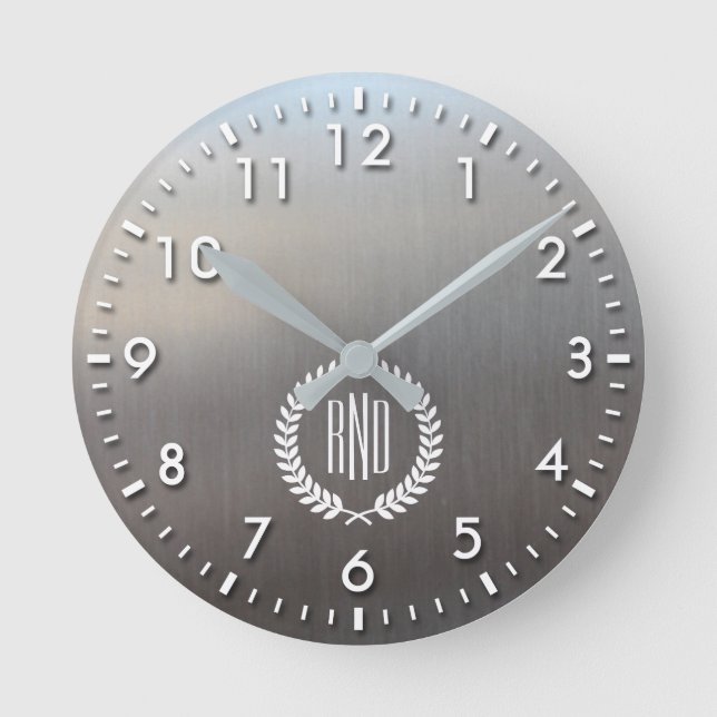Personalised Brushed Metal Look Aluminium Round Clock (Front)