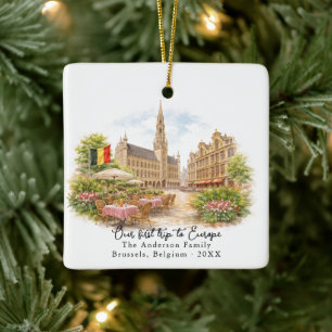 Personalised Brussels Belgium Travel Photo Ceramic Ornament
