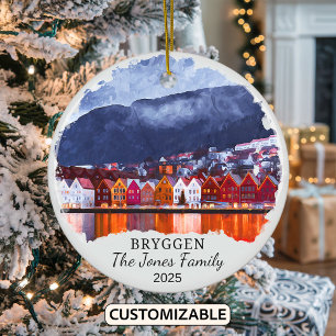 Personalised Bryggen Ornament, Norway Gift Ceramic Tree Decoration