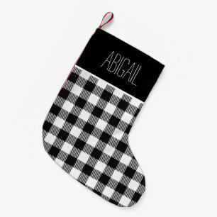 Personalised Buffalo Check Plaid White Black Small Christmas Stocking