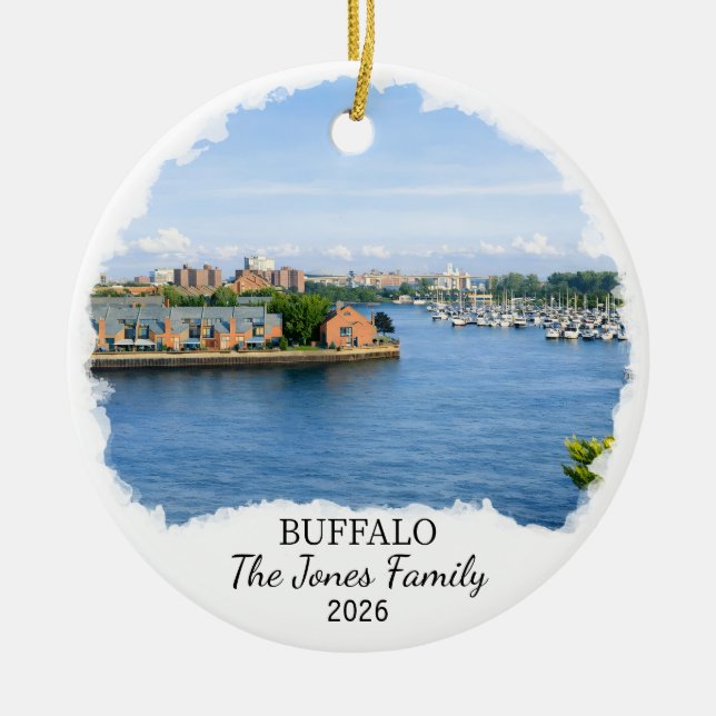 Personalised Buffalo Ornament, Custom New York Ceramic Tree Decoration (Front)