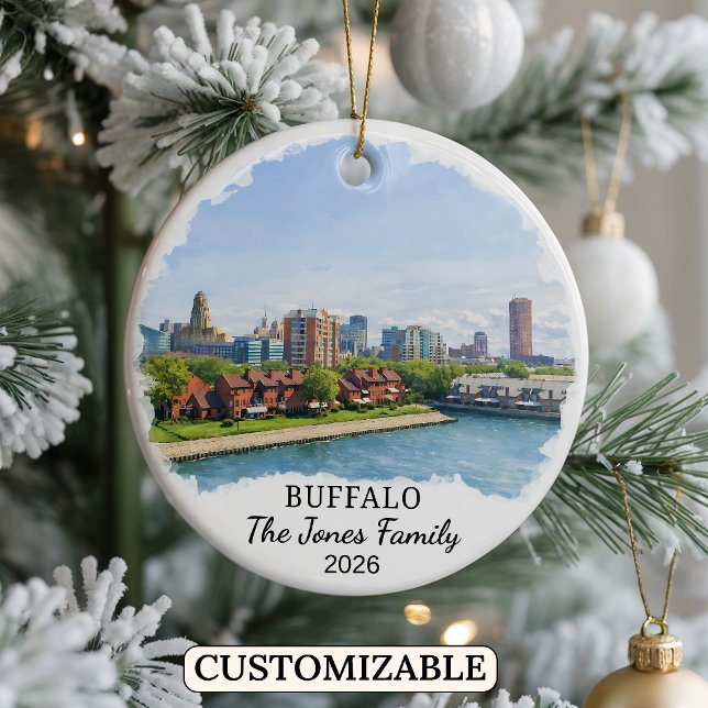 Personalised Buffalo Ornament, Custom New York Ceramic Tree Decoration (Creator Uploaded)