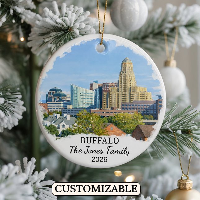Personalised Buffalo Ornament, Custom New York Ceramic Tree Decoration (Creator Uploaded)