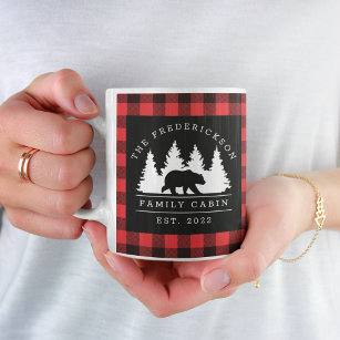 Personalised Buffalo Plaid Bear Forest Cabin  Coffee Mug