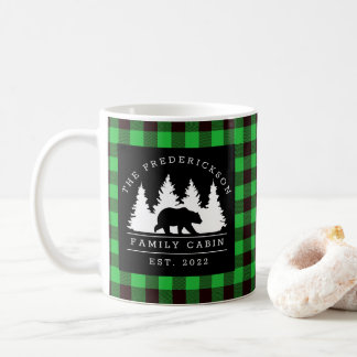 Personalised Buffalo Plaid Bear Forest Cabin  Coffee Mug