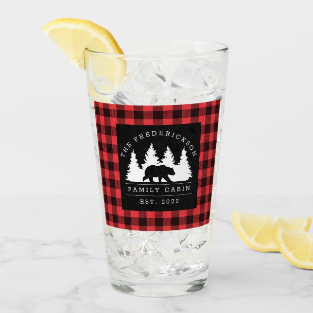 Personalised Buffalo Plaid Bear Forest Cabin Glass (Front Ice)