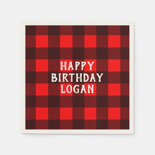 Personalised Buffalo Plaid Birthday Party Napkin (Front)