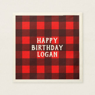 Personalised Buffalo Plaid Birthday Party Napkin
