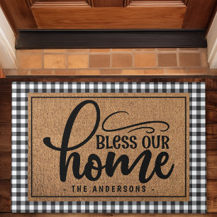 Personalised Buffalo Plaid Bless Our Home Doormat