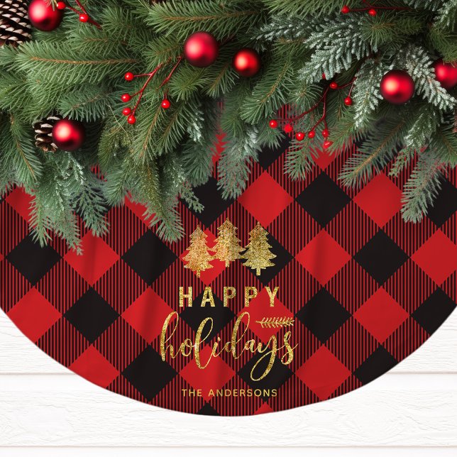 Personalised Buffalo Plaid Christmas Brushed Polyester Tree Skirt (Creator Uploaded)