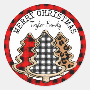 Personalised Buffalo Plaid Christmas Classic Round Sticker