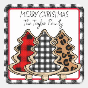 Personalised Buffalo Plaid Christmas Square Sticker