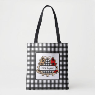 Personalised Buffalo Plaid Country Christmas Trees Tote Bag