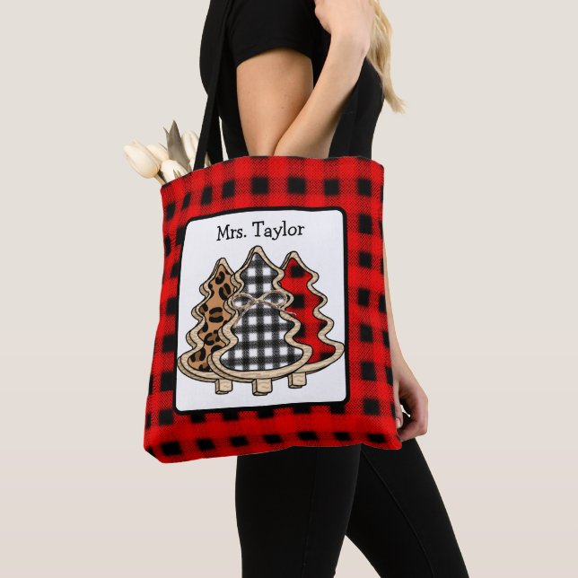 Personalised Buffalo Plaid Country Christmas Trees Tote Bag (Close Up)