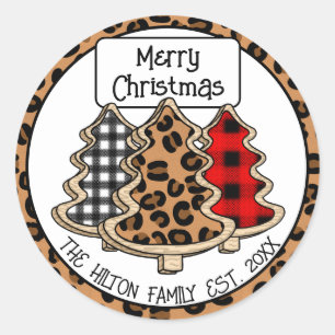 Personalised Buffalo Plaid Gingham Christmas Trees Classic Round Sticker