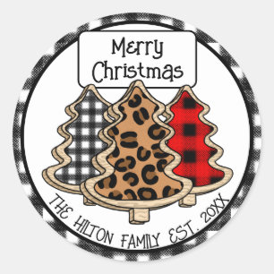 Personalised Buffalo Plaid Gingham Christmas Trees Classic Round Sticker